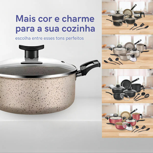 High Quality Ceramic Coated <b>Pot</b> Pan Silicone Glass Lids Soft Touch Handle Non Stick Aluminium Cookware <b>Set</b> - Product Image 5