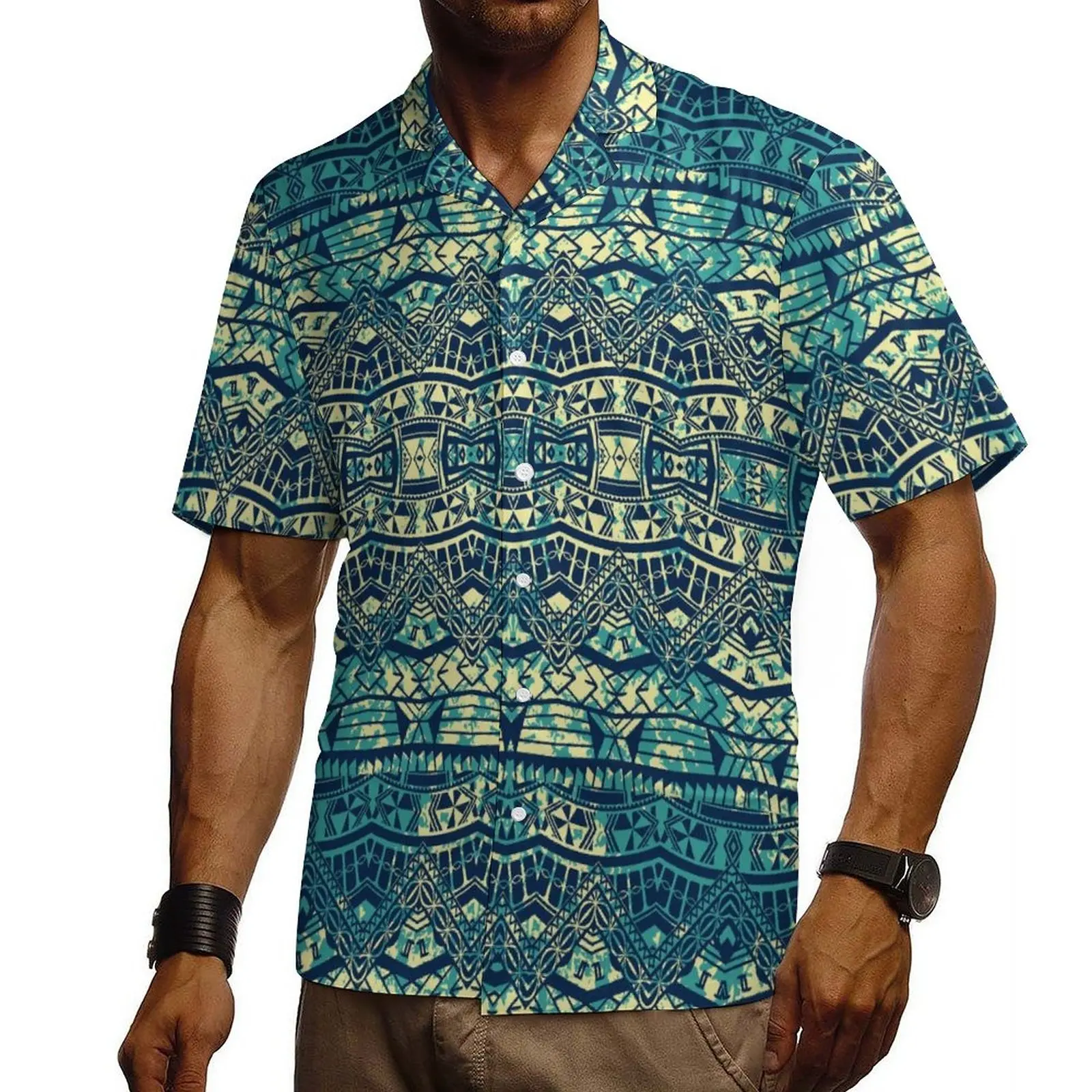 high quality polyester cotton polynesian shirts custom pattern big size men shirt tribal casual vintage tops siapo samoa shirt