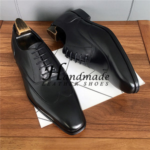 Chaussures en cuir haut de gamme faites à la main pour hommes, en cuir véritable importé de vache, style Oxford anglais à bout carré, chaussures habillées. - Product Image 5