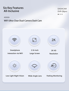 Cámara para Tablero de Auto Versión Nocturna, Cámara para Camión 2K+1080P, Caja Negra <span class=keywords><strong>DVR</strong></span> <span class=keywords><strong>Mini</strong></span> Inalámbrica de Doble Lente, Modo de Estacionamiento, Wifi - Product Image 4