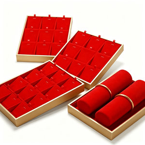 Plateau de présentation et de rangement pour bijoux en velours rouge, pour boucles d'oreilles, colliers, pendentifs, bagues, montres, bracelets et perles - Product Image 1