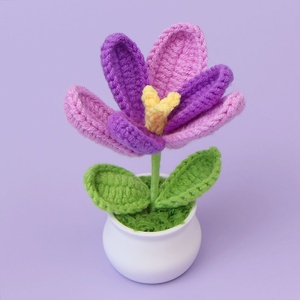 Crocheted <b>Yarn</b> Flowers Blooming Lily Valley Small Potted Plants Handmade Artificial Flowers Desktop Decorations Teacher's Gifts - Product Image 3