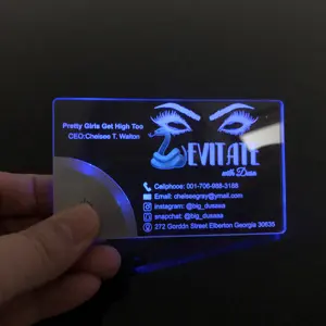 Linli Luxe Led Acryl Visitekaartjes Met Logo Gloeien Lichtgevende Naam Kaart Oplichten Visitekaartje Afdrukken