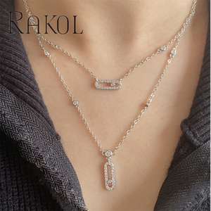 RAKOL b7247 moda lüks klip tasarım kolye uzun zincir kolye takı kadınlar yazılı kolye kolye - Product Image 6