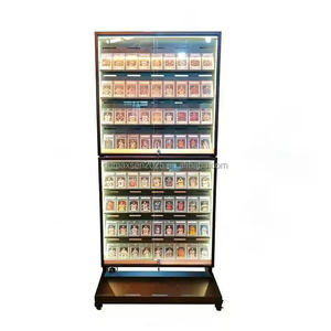 Vitrine d'exposition de cartes à collectionner noire moderne portable autoportante avec éclairage <span class=keywords><strong>LED</strong></span>, <span class=keywords><strong>verre</strong></span> acrylique verrouillable et étagères réglables pour un rangement facile - Product Image 6