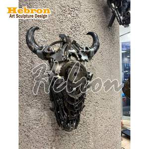 Escultura de Pared de Gran Tamaño, Cráneos de Toro, Arte <span class=keywords><strong>en</strong></span> Metal Reciclado para Decoración de Paredes de Clubes, Suministro de Fábrica - Product Image 1