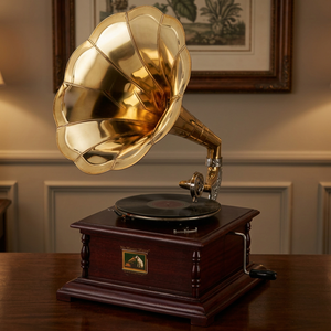Gramophone circulaire en acajou et or, lieu d'origine : - Product Image 3