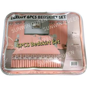 Wholesale 6PCS Quilted Bedspread Set Polyester Bed Sheet with Lace Bed Skirt <strong>Matching</strong> <strong>Curtains</strong> Small <strong>Cushion</strong> Woven Technique - Product Image 2