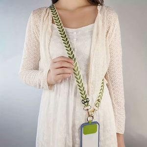 Cordon réglable en polyester anti-perte, large, en tissu, longue bandoulière croisée avec pendentif perle pour téléphone portable - Product Image 2