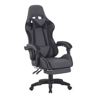 Chaise de gaming professionnelle moderne de direction, tissu gris, accents noirs, dossier ergonomique inclinable, repose-pieds extensible