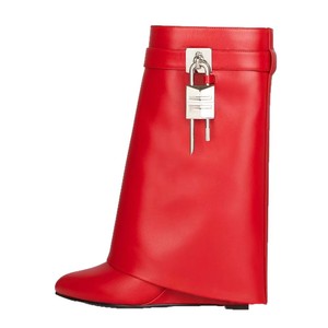 Botas de Mujer con Tacón de Cuña de Cuero Sintético Estilo Europeo Americano, con Cremallera, Hebilla de Bloqueo y Suela de Goma, de Caña Alta, para Otoño - Product Image 5