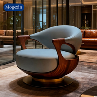 Fauteuil en cuir antique de luxe italien, design européen moderne, bleu, pour hôtel, villa, salon