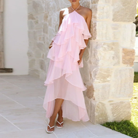 Robe longue décontractée pour femme, style licou, sans manches, dos nu, à nouer, à volants, à étages, élégante, mode, vente en gros, usine, marque privée