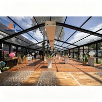 Tente Arcum moderne avec toit transparent en PVC, parois latérales en verre, structure en aluminium, imperméable, pour mariage, exposition, salon professionnel, extérieur
