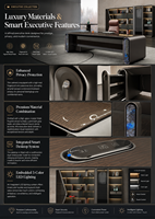 Bureau de direction de luxe pour PDG, mobilier de bureau moderne avec table latérale relevable, verrouillage par empreinte digitale et mot de passe, OEM ODM