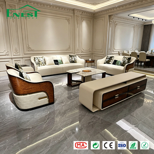 ชุดเฟอร์นิเจอร์ห้องนั่งเล่นหรูหราสไตล์อิตาลีระดับไฮเอนด์ โซฟาหนังทันสมัยพร้อมตู้เก็บของ สำหรับโครงการตกแต่งบ้านวิลล่าครบวงจร บริการครบจบในที่เดียว - Product Image 1