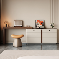Table de maquillage moderne de luxe en cuir avec miroir, en contreplaqué multicouche, grands tiroirs de rangement, table de toilette pour chambre à coucher