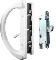 Ensemble de poignées de porte patio avec serrure à mortaise 45 °   Remplacement parfait pour porte coulissante en verre, convient aux espaces entre les trous de vis de 3-15/16 pouces, blanc