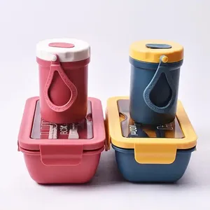 Two <b>Frames</b> <b>Large</b> Capacity Lunch Box with Water Cup Office Microwave Heating Food Grade Bento Box Easy to Carry Outside 1100ML - Product Image 2