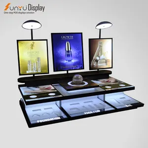 Large Supermarket Brand Customization Metal Cosmetic Set Display Stand Makeup Skin Care Shop With Led Light