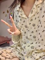 Automne hiver à manches longues carrousel pyjamas femmes maison porter ensemble officiel bulle Floral nouveau style japonais Internet célébrité