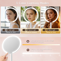 Miroir de Maquillage avec Lumières, 3 Modes de Couleur, Luminosité Réglable, Anneau Lumineux HD Clair, Rechargeable Type-C, Miroir de Beauté de Bureau