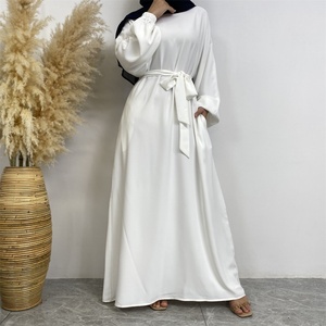 6673# New Arrival Slim Sleeves Elastic Cuff Plain Color Closed Abaya Muslim Women Modest slip Dress With Side Pockets - Product Image 4