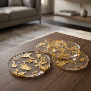 Ensemble de sous-verres en résine écologique personnalisables en usine avec design classique, mini-sous-verres en résine époxy, plateau de service pour promotions - Product Image 1