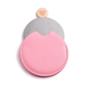 Miroir de poche en acier inoxydable rose avec étui en cuir pour maquillage, vente en gros - Product Image 3