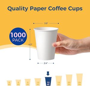 Gobelets en papier de 12 oz, paquet de 1000, à paroi simple, jetables, pour boissons chaudes, blancs - Product Image 2