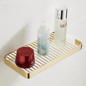 Standard Pa Copper <b>Bathroom</b> <b>Shelf</b> Wall Mounted Square Gold Plated <b>With</b> Perforated Design For <b>Mirror</b> Storage - Product Image 1
