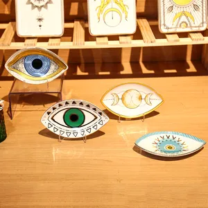 ZC Europe Ceramic Jewelry Dish Evil Eye Plates Decoration Crafts for home Trinket Small Ring jewelry display Decorative Trays