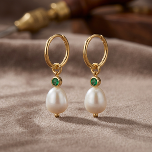 Boucles d'oreilles pendantes géométriques classiques en fausses perles pour femme, bijoux élégants en laiton faits à la main, tendance, plaqué or, 6 mm - Product Image 3