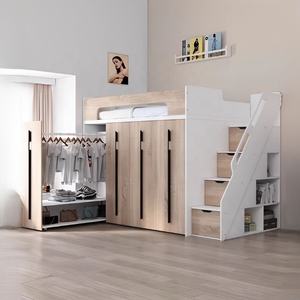 Litera de escalera para niños de grano de madera más popular con almacenamiento y armario - Product Image 3