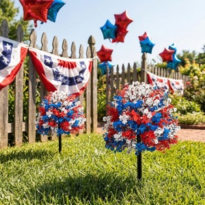 Fleur artificielle Gypsophile rouge, blanc et bleu à insérer dans le sol, décoration patriotique pour la maison, le jardin extérieur, la fête de l'Indépendance - Product Image 3