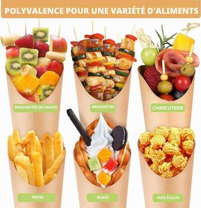 Conos de Papel Kraft Desechables y Reciclables para Papas Fritas, Soporte para Crepas y Waffles de Burbujas - Grabado de Logotipo Personalizado - Product Image 2