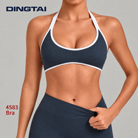 Soutien-gorge de sport dos nu à encolure profonde pour femme, avec bordure contrastante, coussinets amovibles, sans armatures, maintien moyen, pour entraînement, Pilates, Yoga