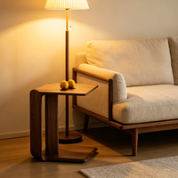 Table basse en bois massif en forme de C, design moderne, table d'appoint portable pour le salon