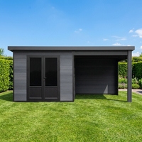 Caseta de Jardín Moderna para Exteriores Serie D de EASYGREEN, de Acero y WPC, con Vidrio Resistente a Impactos y Ventanas de Temperatura Constante