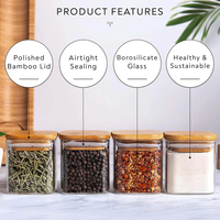 Ensemble de pots en verre de 5 oz avec étiquettes pour épices, pots à épices carrés avec couvercles en bambou, récipients de stockage alimentaire