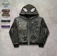 Sweat-shirt à capuche zippé intégral personnalisé, délavé à l'acide, motif araignée, épais, orné de strass, style Y2K, coupe oversize pour homme