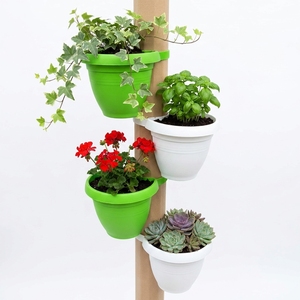 Pot de fleurs suspendu moderne en PP, design circulaire orange, blanc et vert, pour montage sur rail de jardin, jardinière pour fleurs et plantes vertes, utilisation extérieure - Product Image 3