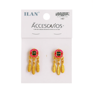 Ciondolo a Foglia con Piume Ilan, Set da 2 Pezzi, Accessorio Etnico Oro Rosa - Product Image 2