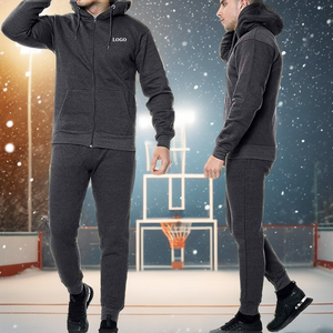 Factory Wholesale Men's High Quality Breathable Plus Size Fleece Winter Hoodie <b>Tracksuit</b> Set Custom Logo Solid Pattern Active - Product Image 2