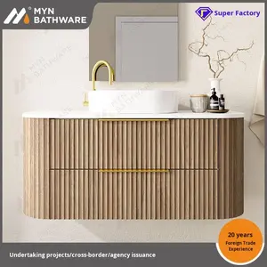 Mueble de baño de pared a rayas de roble moderno <span class=keywords><strong>Myn</strong></span> de madera maciza con acabado de laca para inodoro y lavabo de cerámica - Product Image 3
