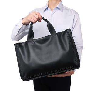 Men's Genuine Leather Business <b>Briefcase</b> Top-Grain Sheepskin Solid Color Large Capacity Travel Laptop Bag - Product Image 1