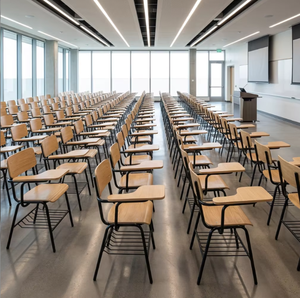 Chaise de formation en contreplaqué courbé avec grand tabletteur et étagère à livres, chaise d'étudiant pour cours et salles de classe - Product Image 1