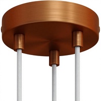Kit de Rosace de Plafond pour Lustre Creative Cables (Presse-étoupe Cylindrique en Métal Couleur Cuivre Satiné, Diamètre 120mm, 3 Trous)