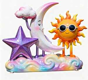 Set di Sculture in Resina FRP Fantasiose con Temi di Sole, Luna, Stelle, Musica e Amore per Decorazione Giardino e Aree Gioco per Bambini - Product Image 1