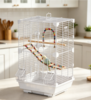 Accessoires d'enrichissement pour cage verticale pour oiseaux de compagnie : Balançoire à perles, échelle d'escalade, configuration multi-perchoirs, mangeoires transparentes, bac à déchets extractible